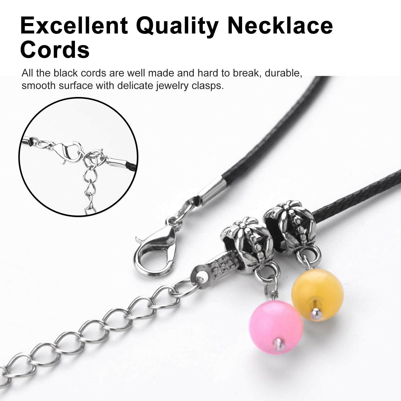 2mm Black Wax Leather Cord Rope Necklace 45+5cm (18+2″) Chain Lobster Clasp 2pcs