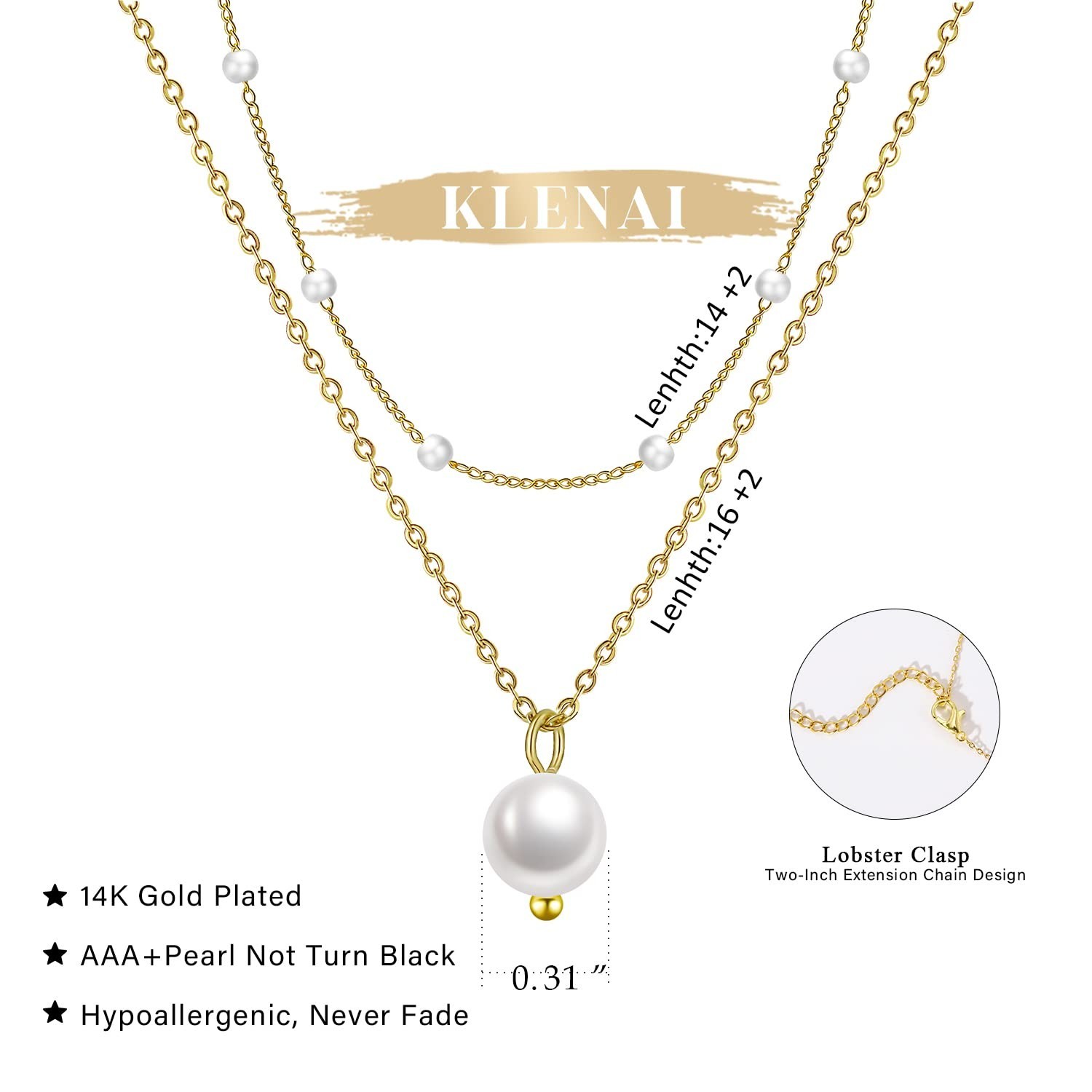 Elegant Gold Pearl Necklace – 14K Gold Plated Layered Herringbone Chain, Trendy