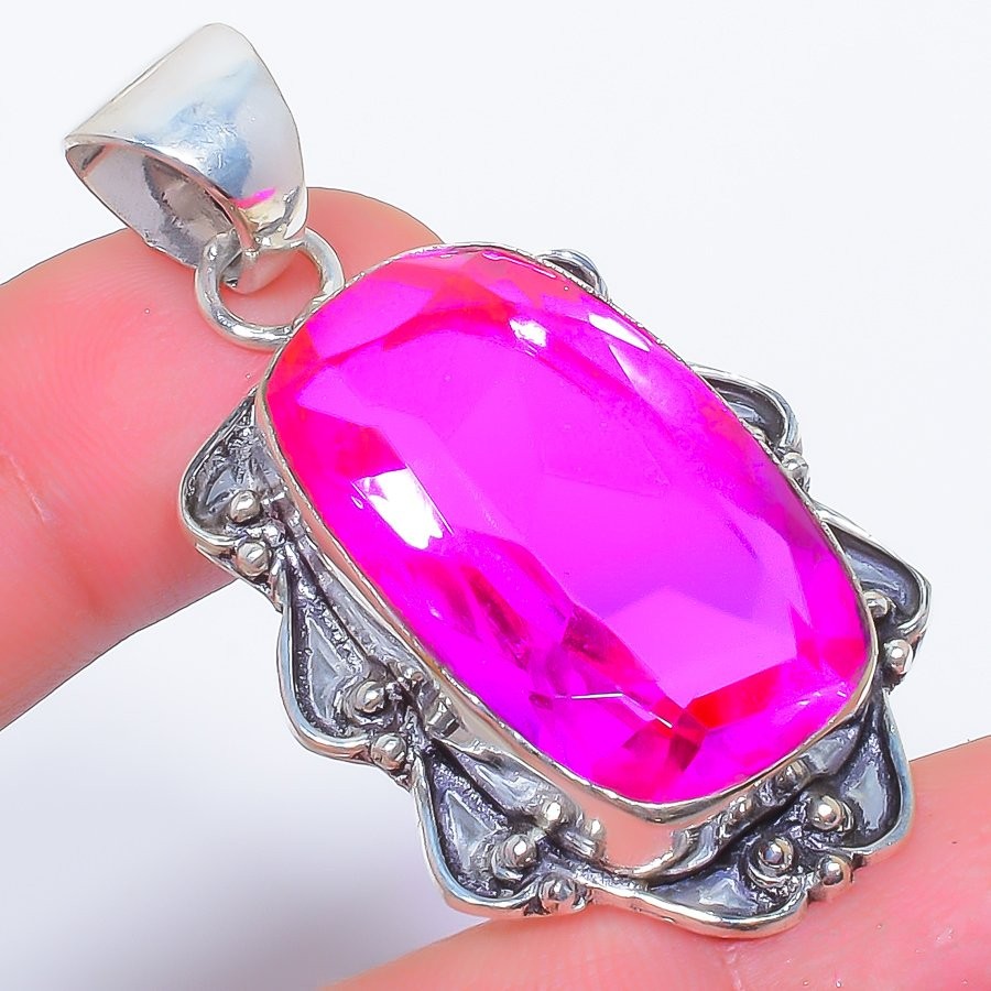 Bi-Color Tourmaline Gemstone 925 Silver Plated Pendant 2.0″ M1592