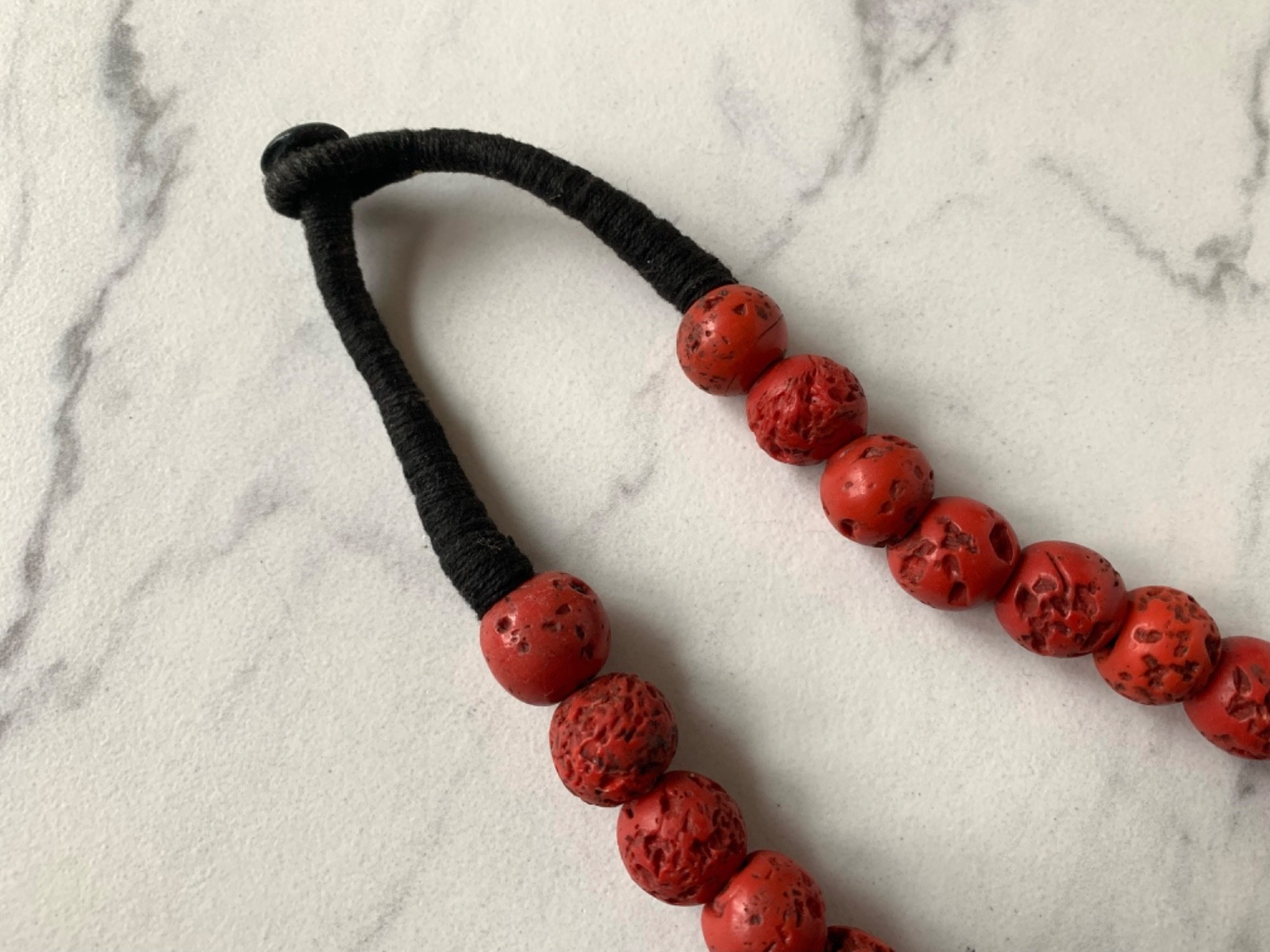 Vintage Tibetan Trade Beads 17mm, Woven Cord, Button Clasp 20” Necklace 44