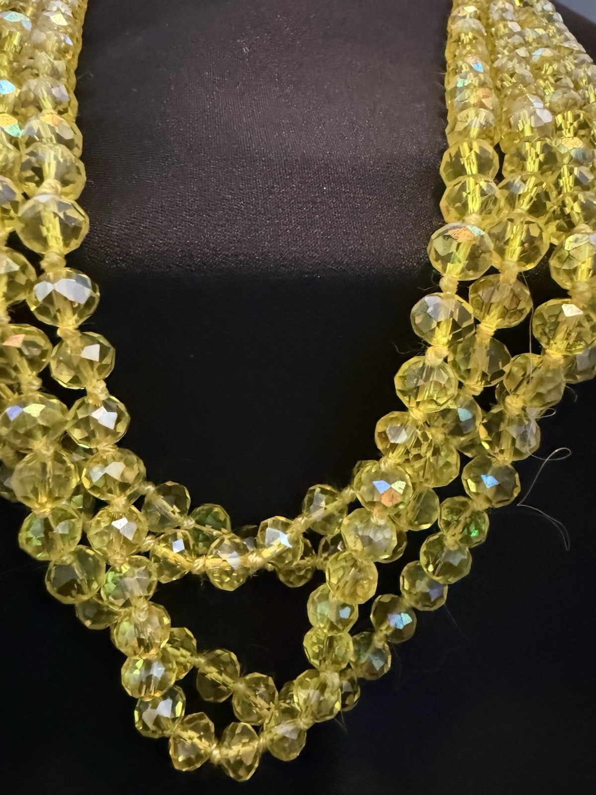 Yellow Crystal Round Beaded Multi-Strand Statement Ball/Bead Necklace