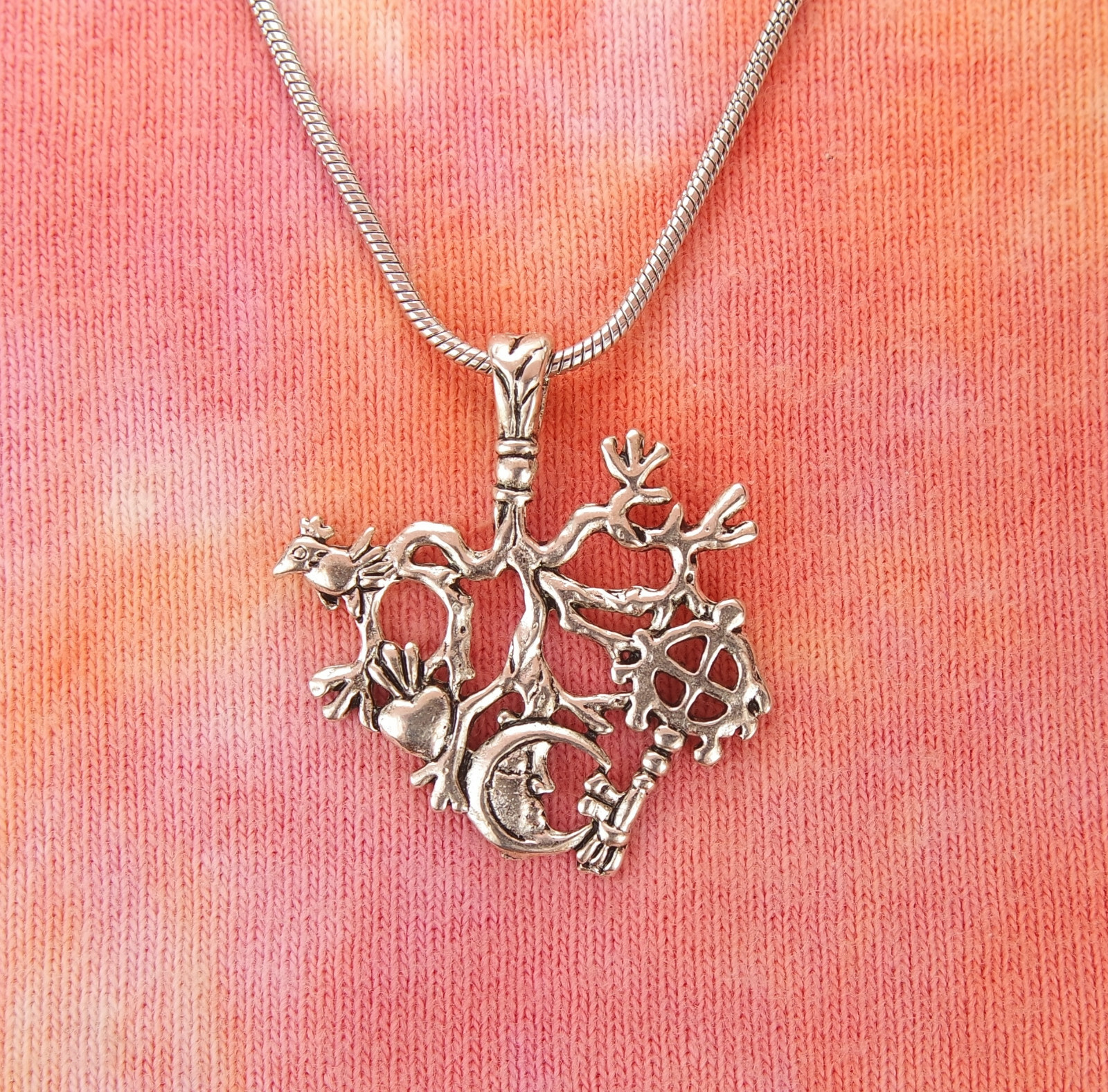 Cimaruta Charm Necklace or Earrings, Italian Broom Raven Heart Solar Cross Moon
