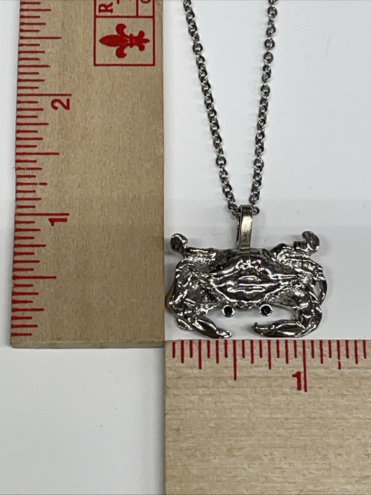 Crab Small Silver Necklace Stainless 20” Rhodium Coastal Sea Life Jewelry NEW