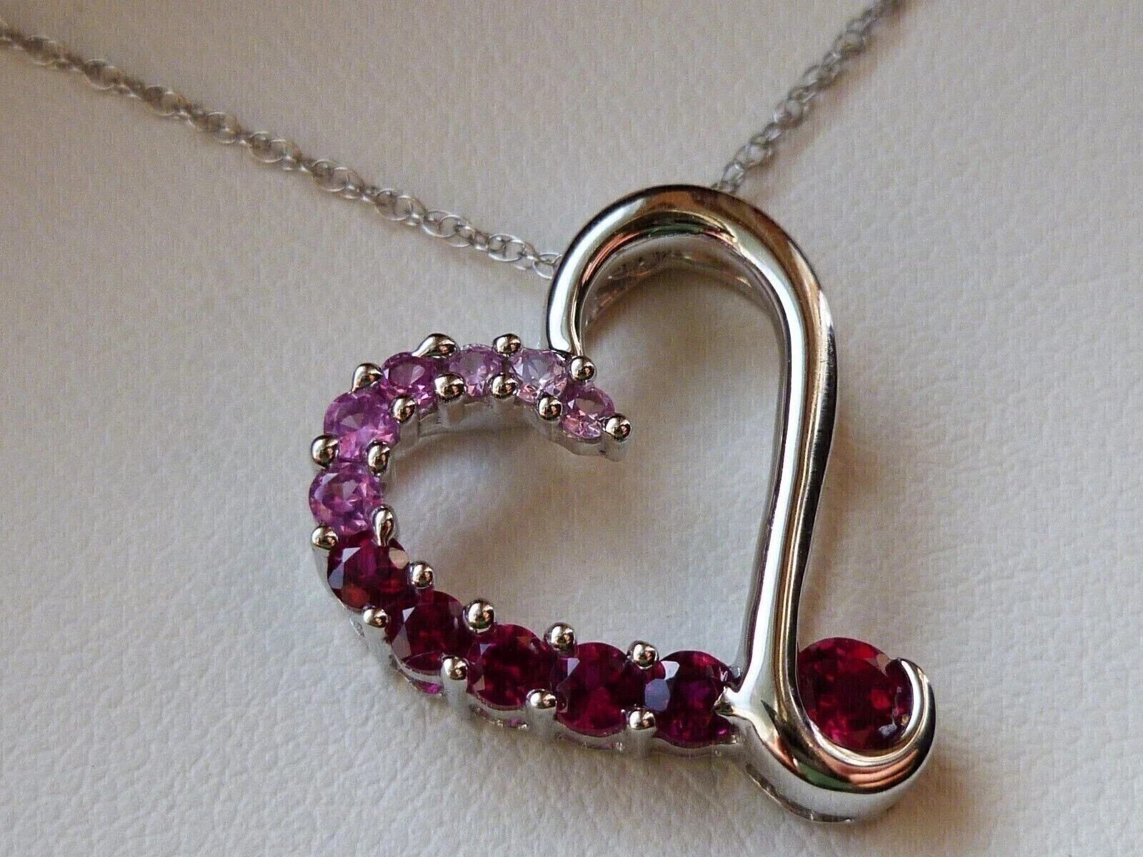 1.95Ct Round Simulated Red Ruby Heart Pendant 18″ Necklace 14k White Gold Plated
