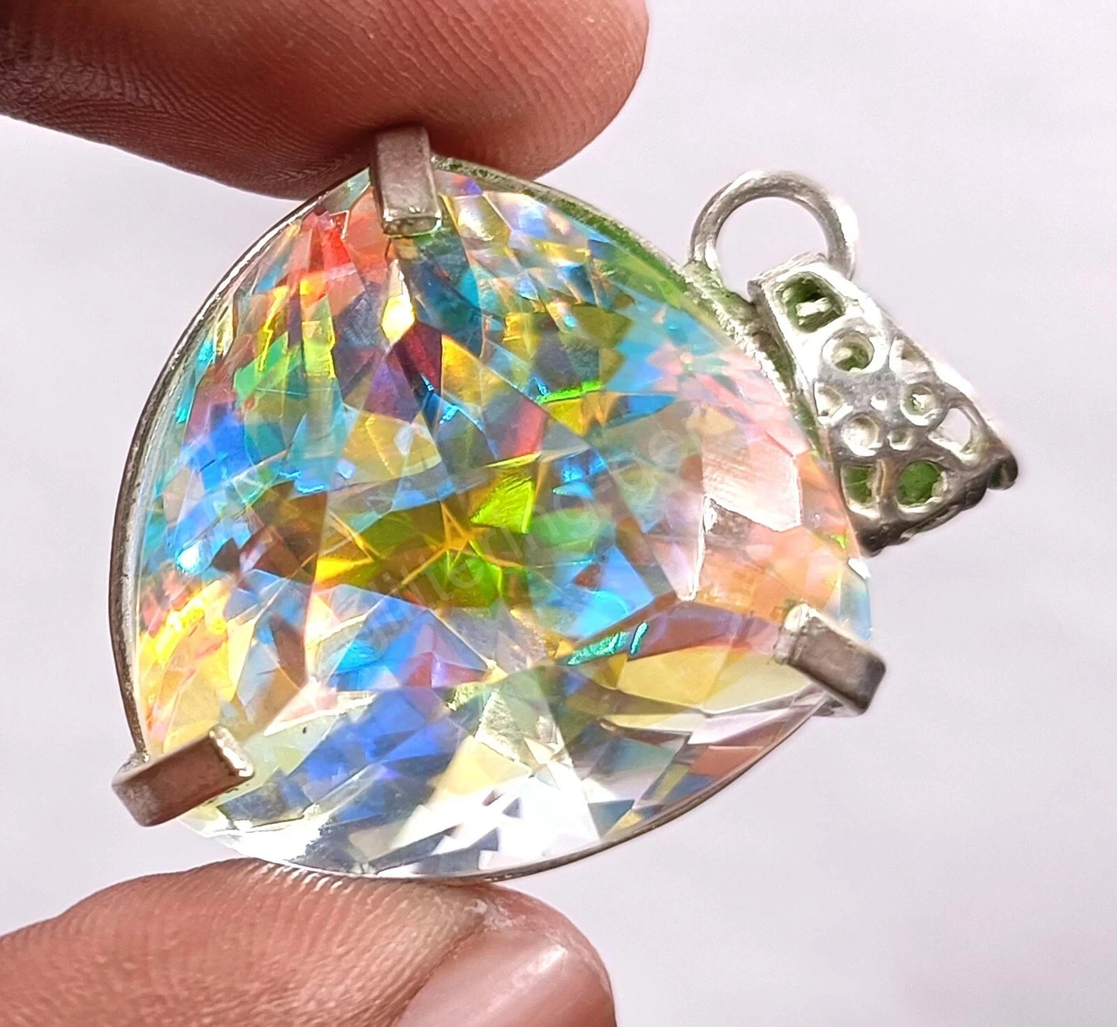 Natural Trillion Mystic Topaz 84.50Ct+ 925 Solid Silver Rainbow Pendant Gemstone