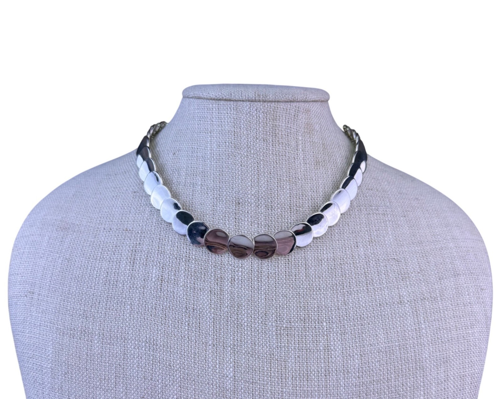 Womens Sterling Silver Disc Necklace 15 to 20 in Choker Mexico 77 Grams G2U