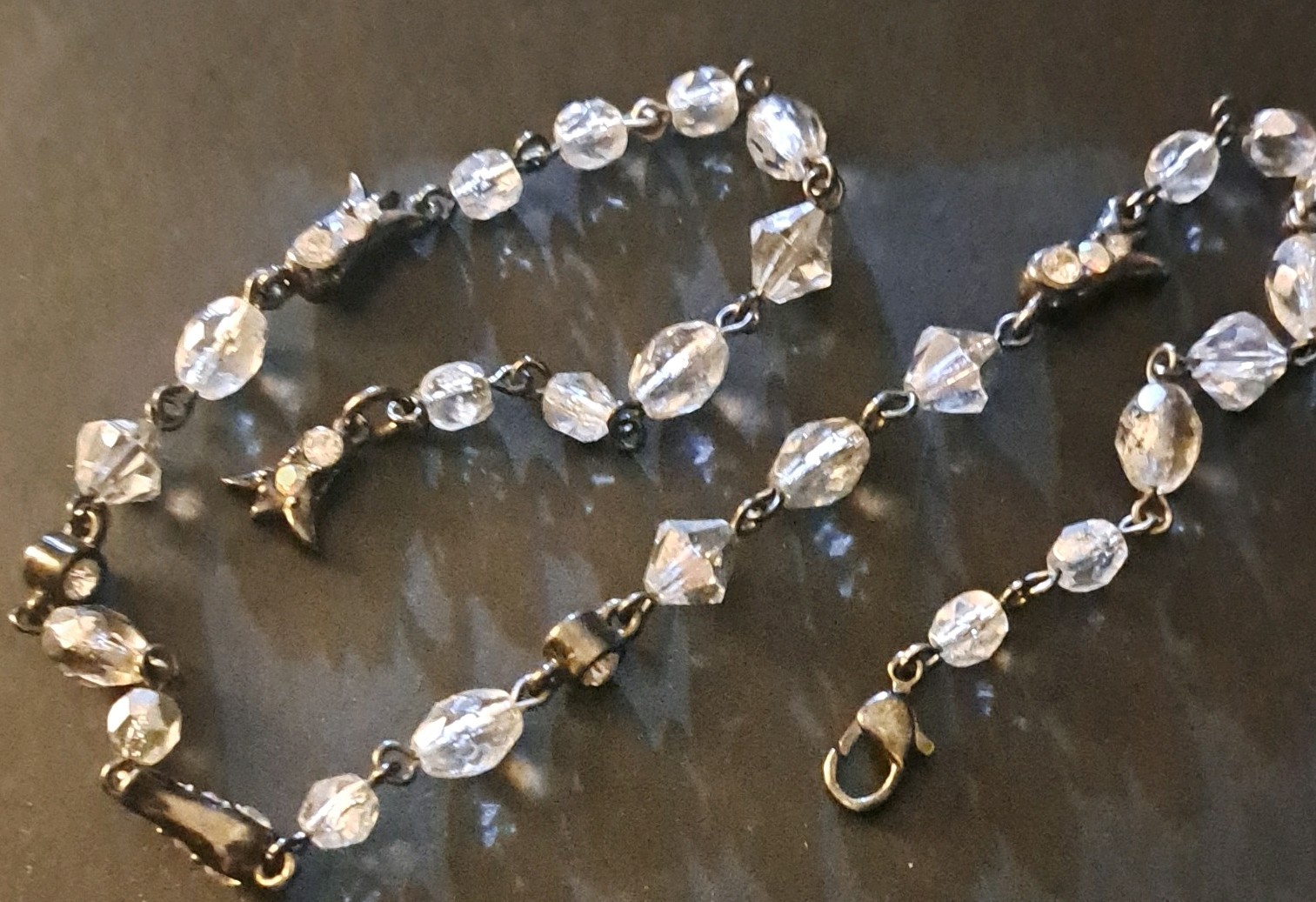Givenchy Beaded Crystal Glass Choker Necklace Gunmetal Black