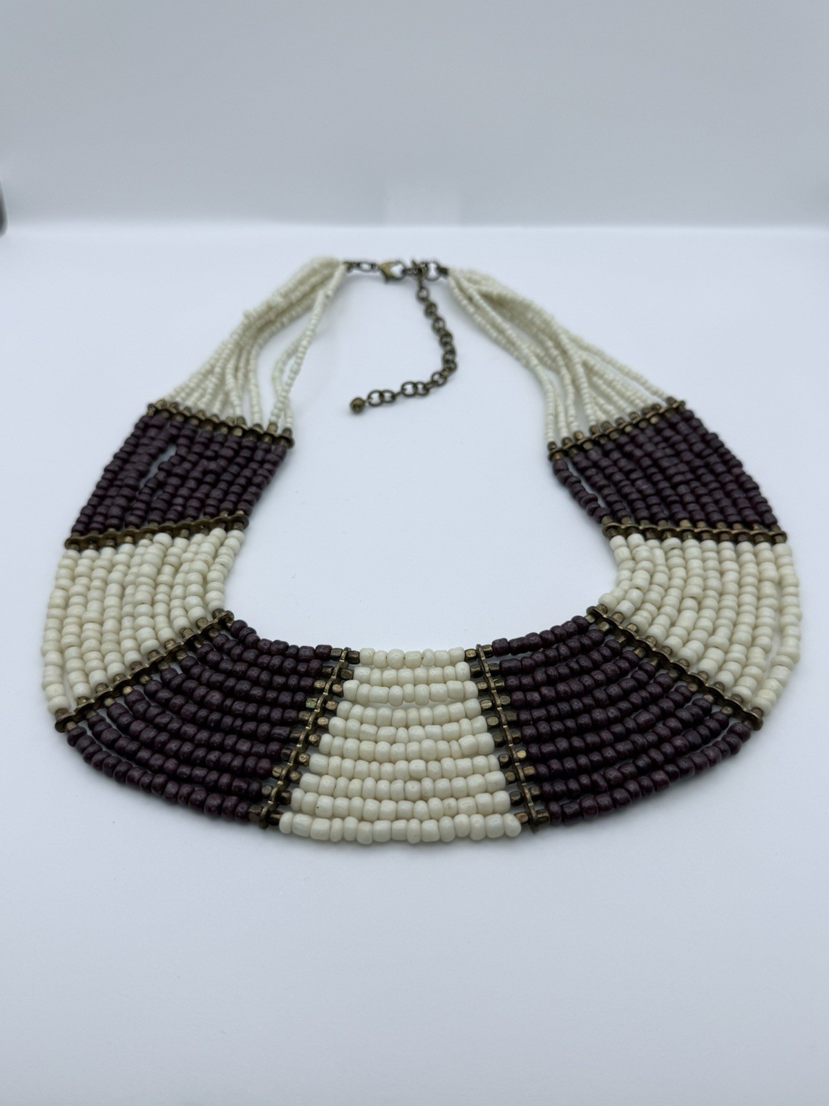 Vintage Boho Glass Beaded Bib Statement Collar Necklace 10 Strand 17”-20”
