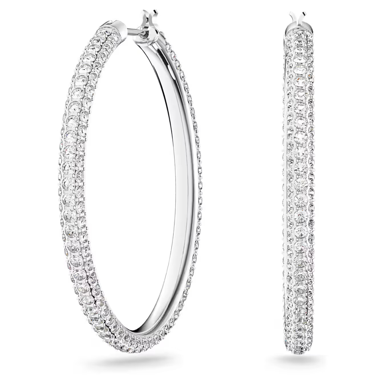jewerly, Dextera Hoop Earrings Pavé, Large, White, Rhodium-Plated,Swarovski