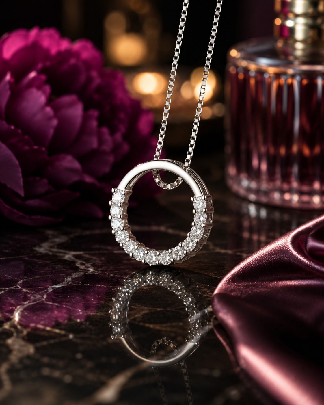 ✨ CZ Cubic Zirconia Eternity Circle Pendant Necklace – Silver Tone Sparkle Jewel