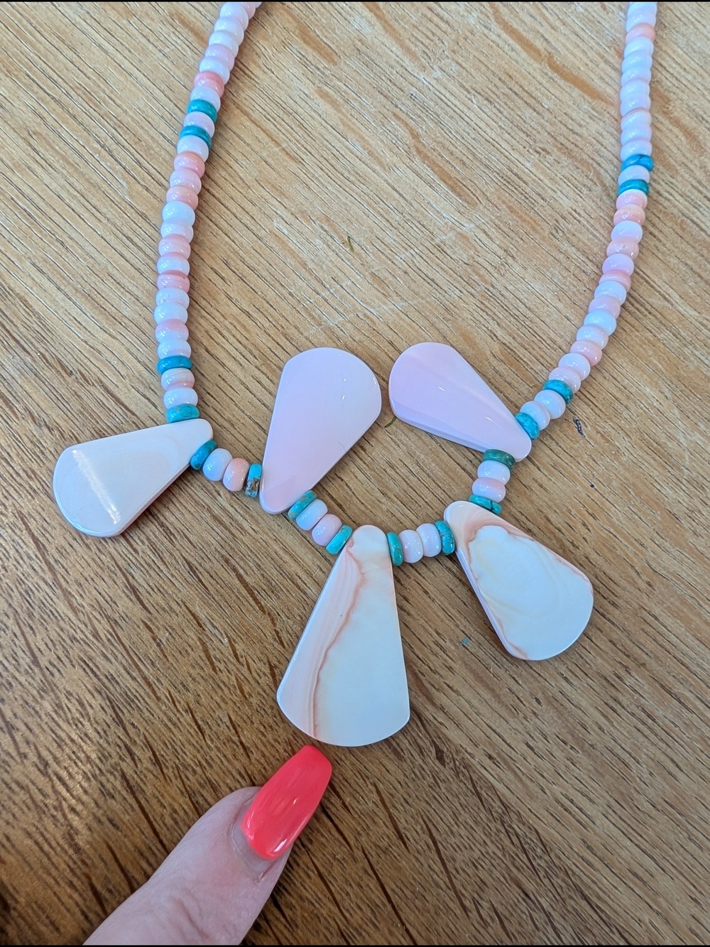 Pink Queen Conch Shell And Turquoise Beaded Teardrop Southwestern Style