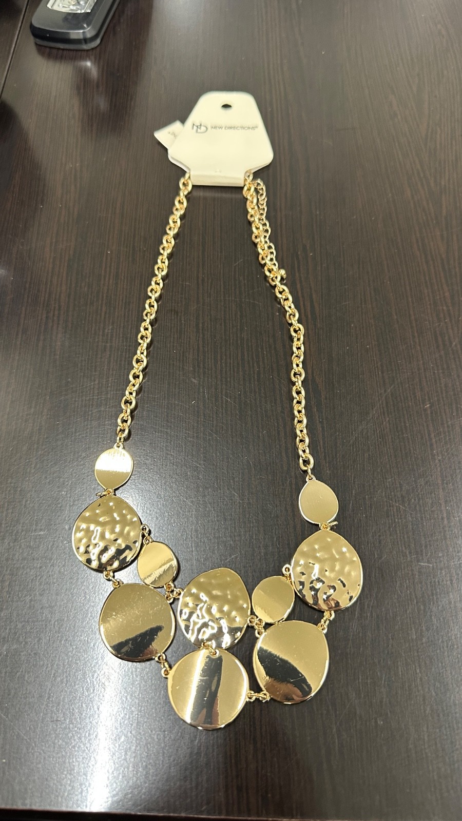 New Directions 20″ Necklace Polished & Hammered Discs Thick Rolo Chain NWT $40