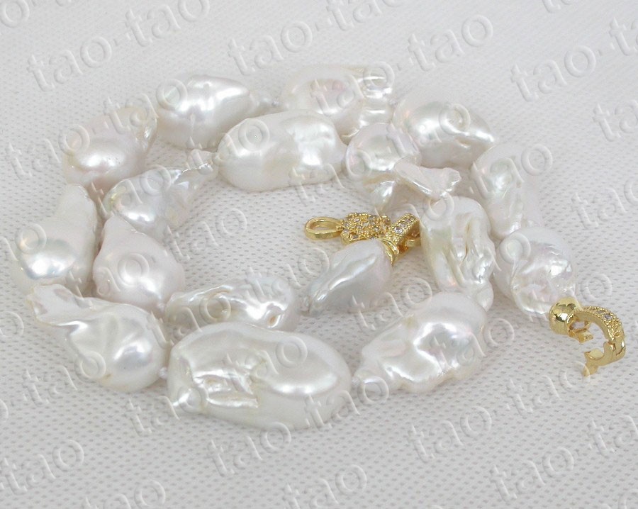 AAA Luster natural 17.5″ 28mm baroque white Reborn keshi pearls necklace