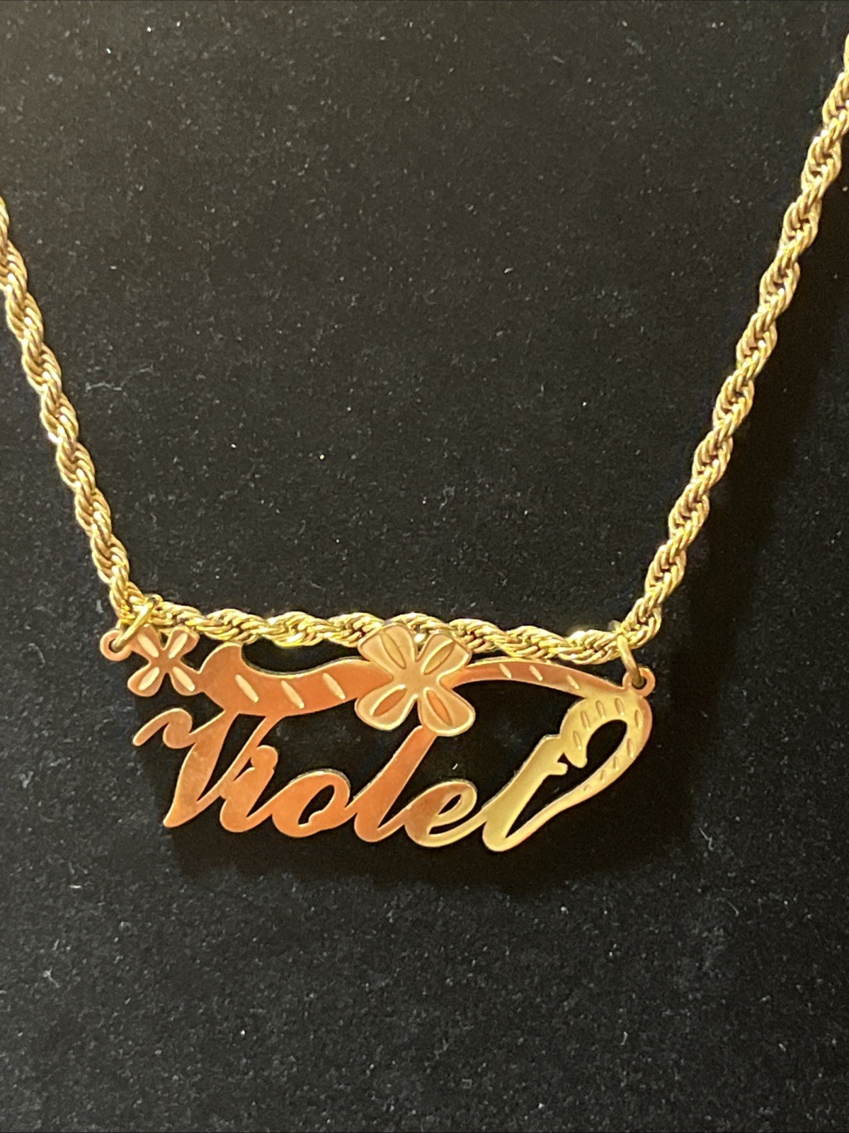 Violet Gold tone Name Plate Necklace Chain Engraved Stain Steel Adjustable