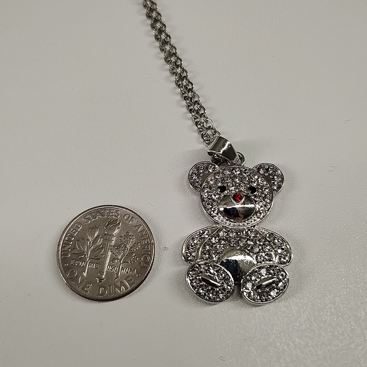 Women Teddy Bear Pendant Necklace Brass Plated Rhinestone 18.5″-20.5″ Chain