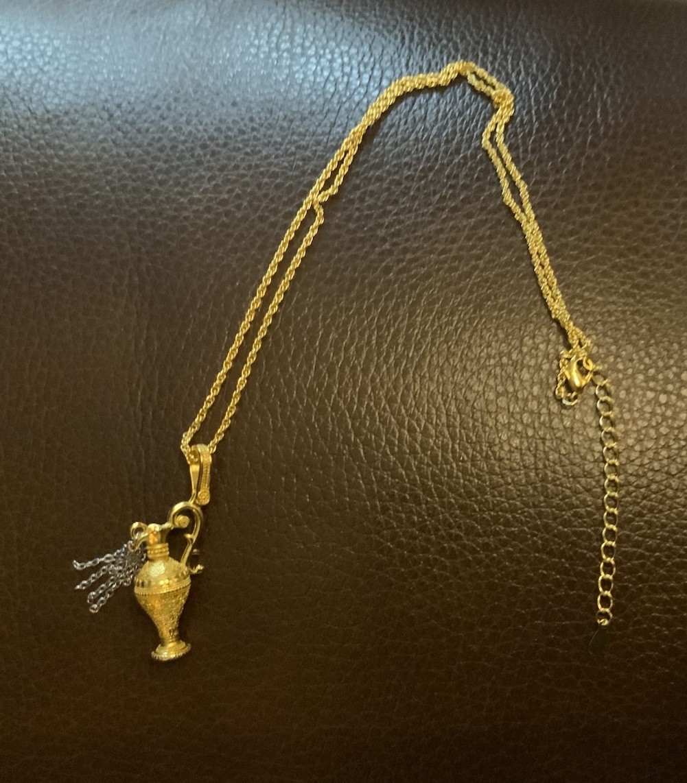 Medieval Museum Amphora Vase Necklace Chain Gold Antique VTG Boho Greek Tassel