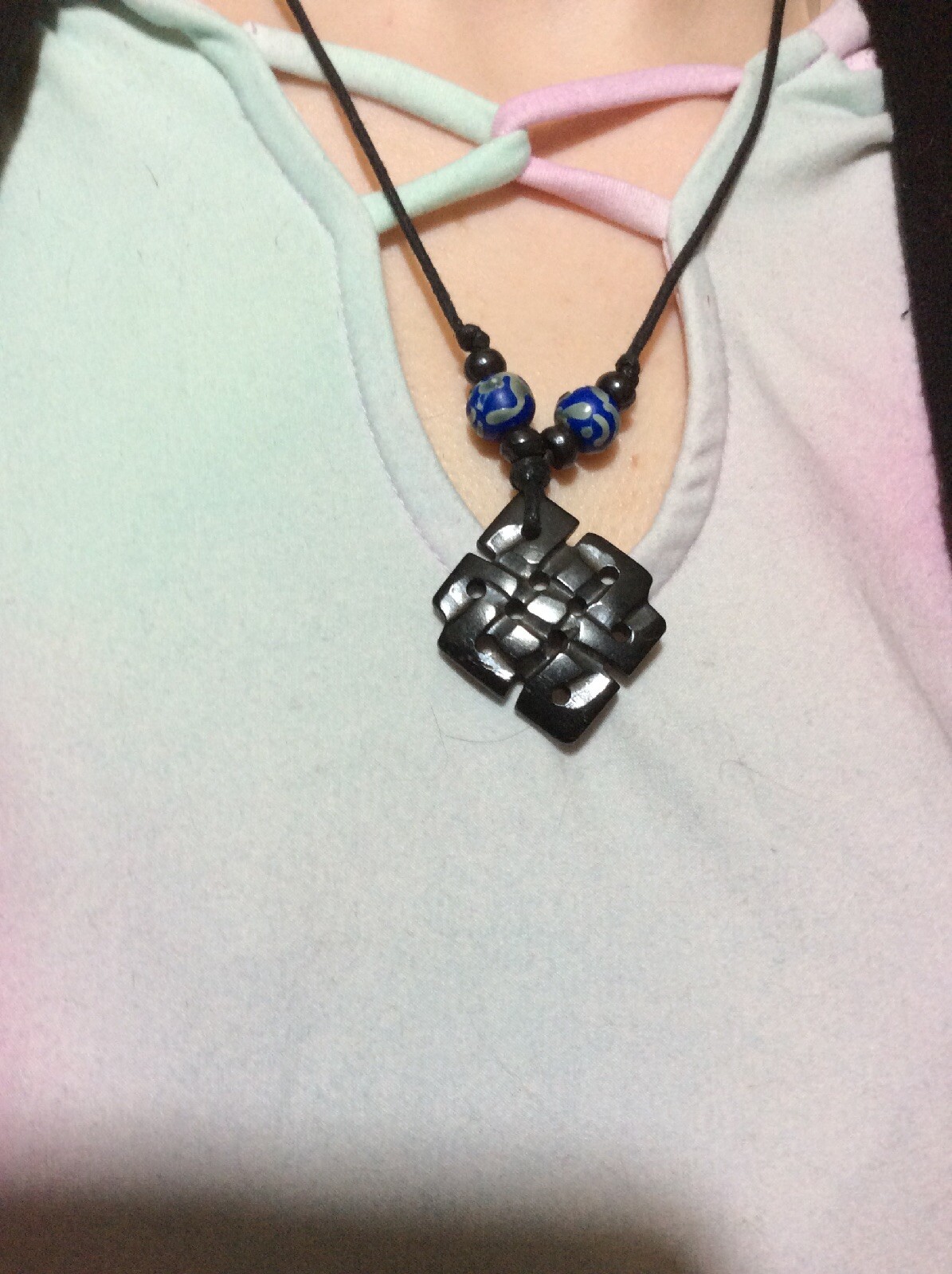 Endless Knot Pendant with Black Cotton Cord Handmade in Nepal – Black