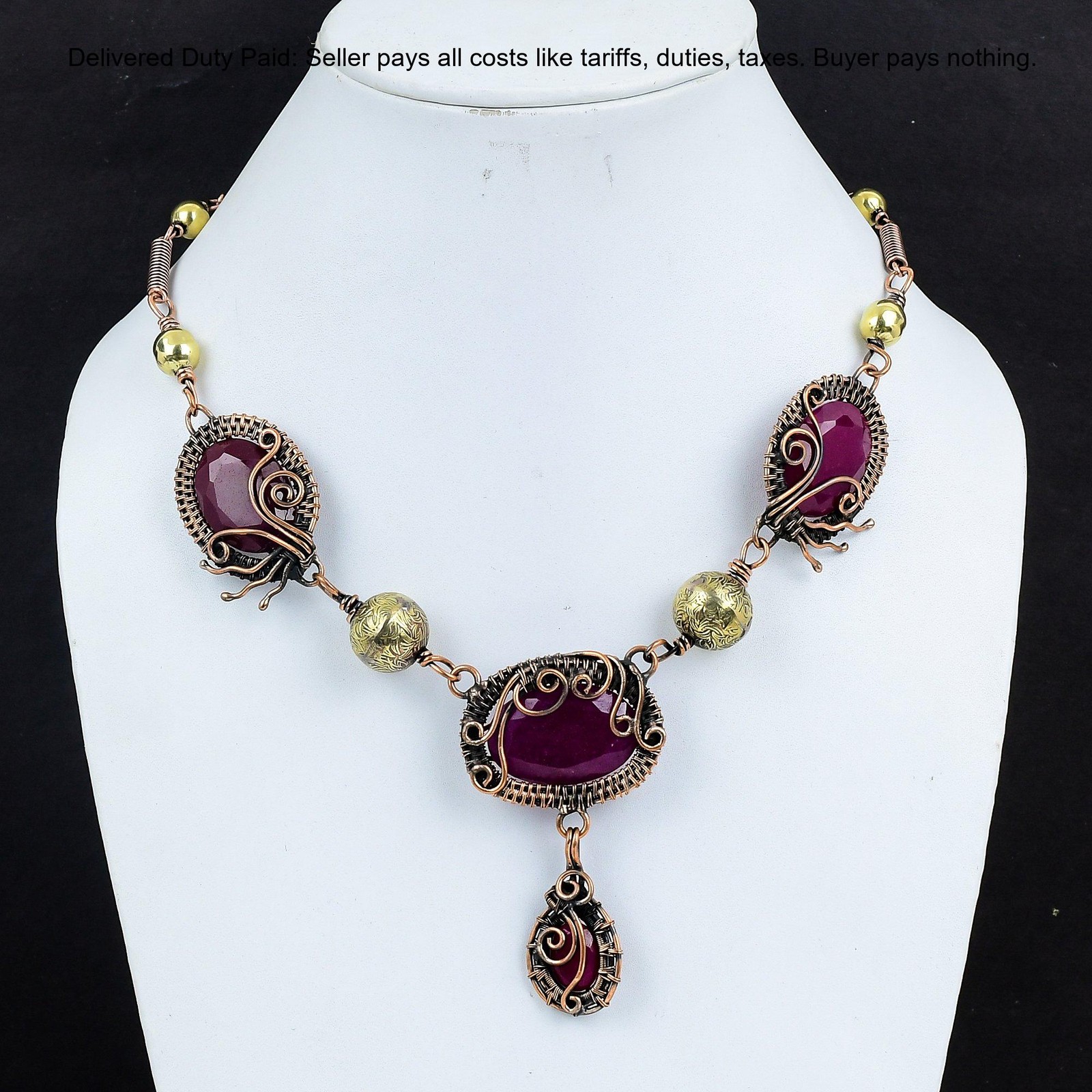 Copper Kashmir Rubi Gemstone Chain Mother’s Day Wire Wrapped Necklace Jewelry