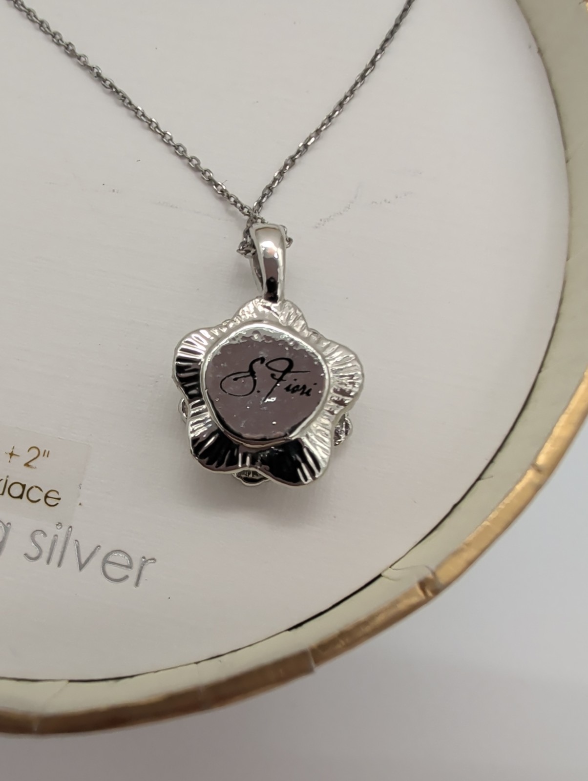 Sterling Silver Sophia Fiore Forget -Me-Not Pendant Necklace CZ 16+2 Inch
