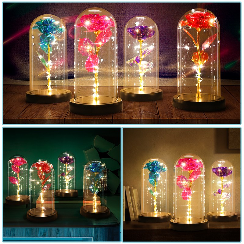Enchanted Eternal Rose Flower In Glass Dome LED Light Valentine’s Day Gift +Box