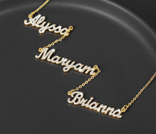 Custom 1-3 Name Cubic Zirconia Letters Jewelry Link Chain Lobster Clasp Pendant