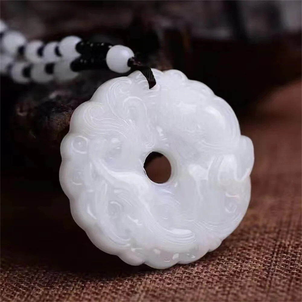Green Jade Hand-Carved Dragon Hollow Jade Pendant Necklace Chinese Amulet