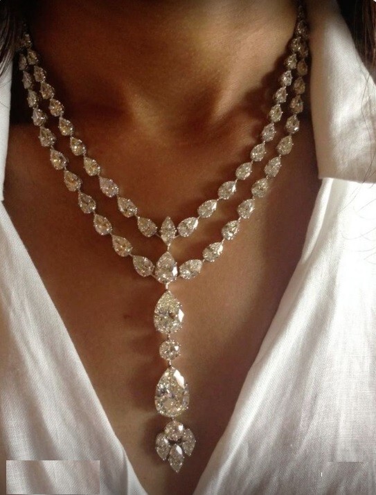 103.3CT Pear & Marquise Cut Cubic Zirconia Drop Wedding Engagement Fine Necklace