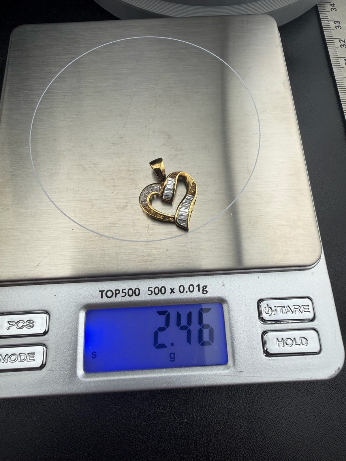 Modern Clear Cz Baguette Heart Pendant for Necklace Gold over Sterling Silver