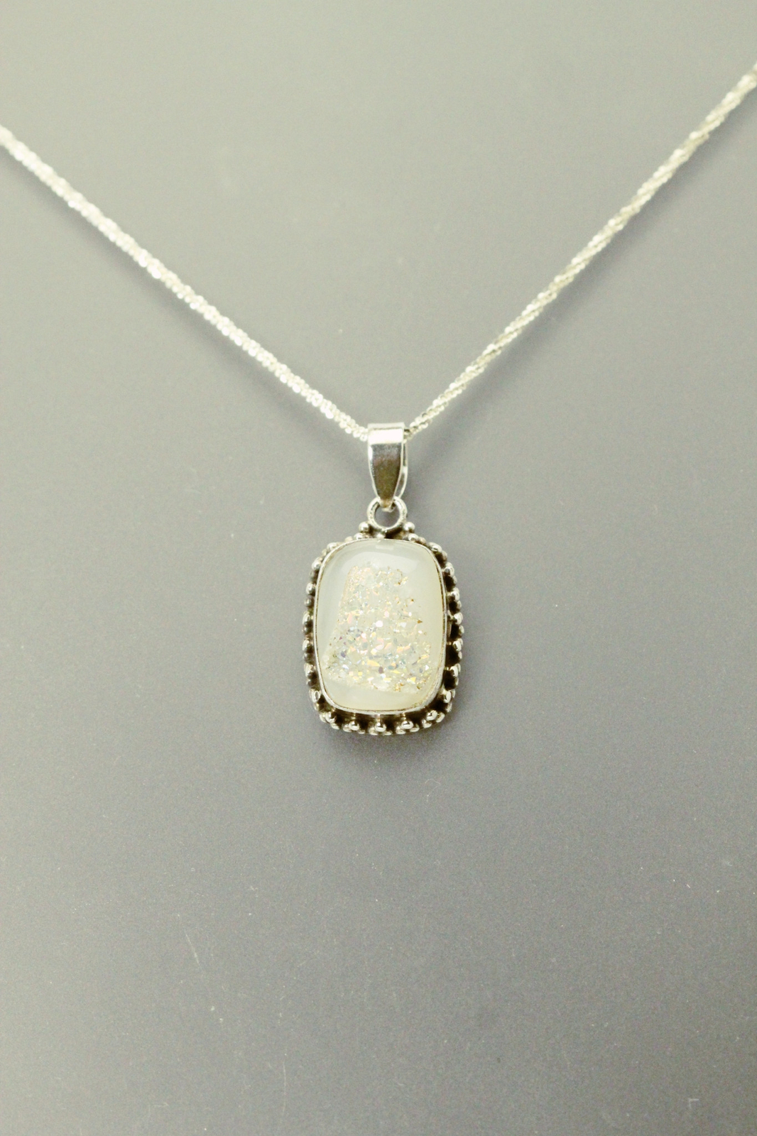 925 Sterling Silver Margarita Chain w Faux Druzy Pendant 7.6 grams 24″ (NEC5650)