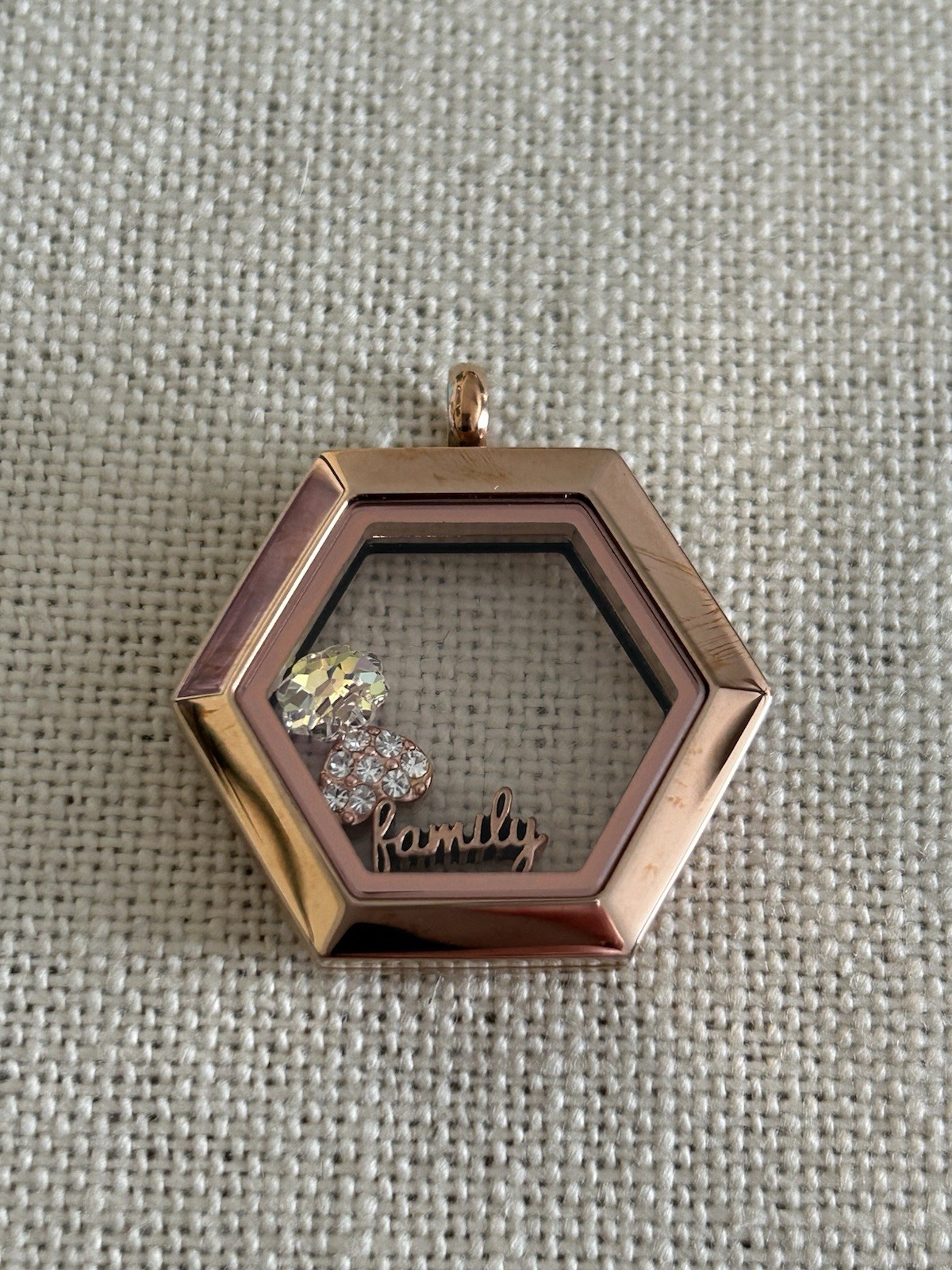 Origami Owl Medium Rose Gold Hexagon Hinge Closure Locket w/Charms “New in Box”