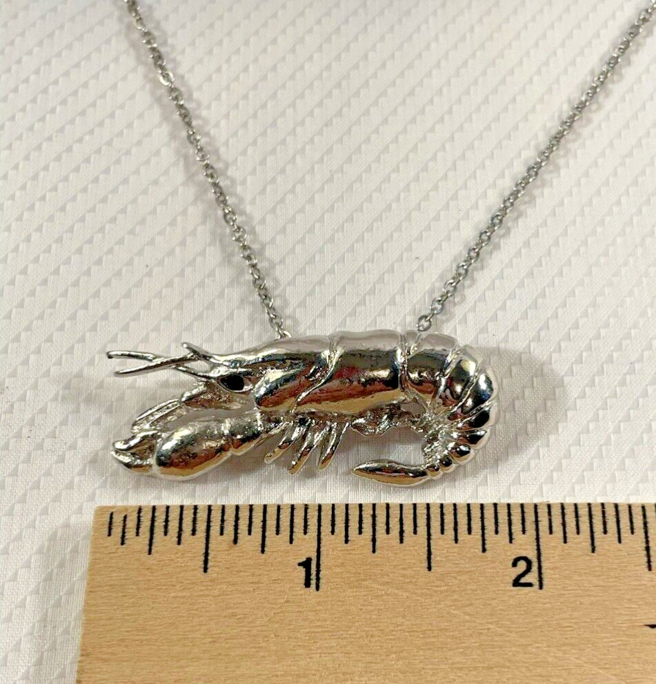 Crawfish Lobster Silver Necklace 24” Stainless Coastal Jewelry Sea Life NEW