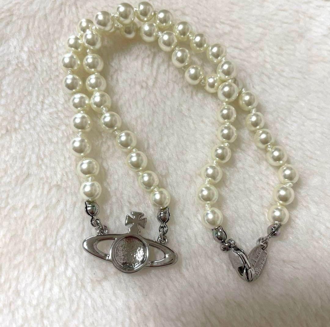 Vivienne Westwood Necklace Pearl Choker Silver IN BOX [EJ609