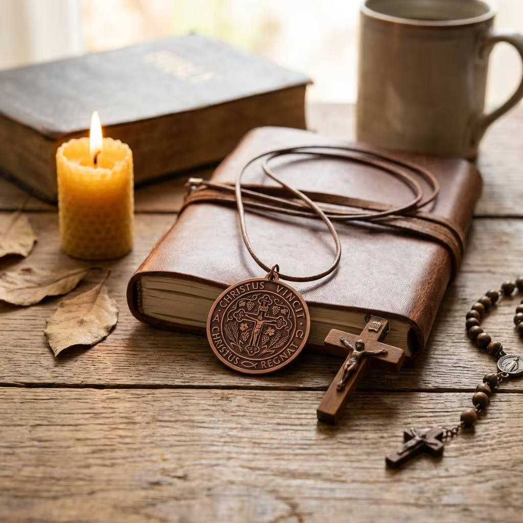 Pure Copper Christian Christus Vincit Crucifix Necklace – Handmade Boho Gift
