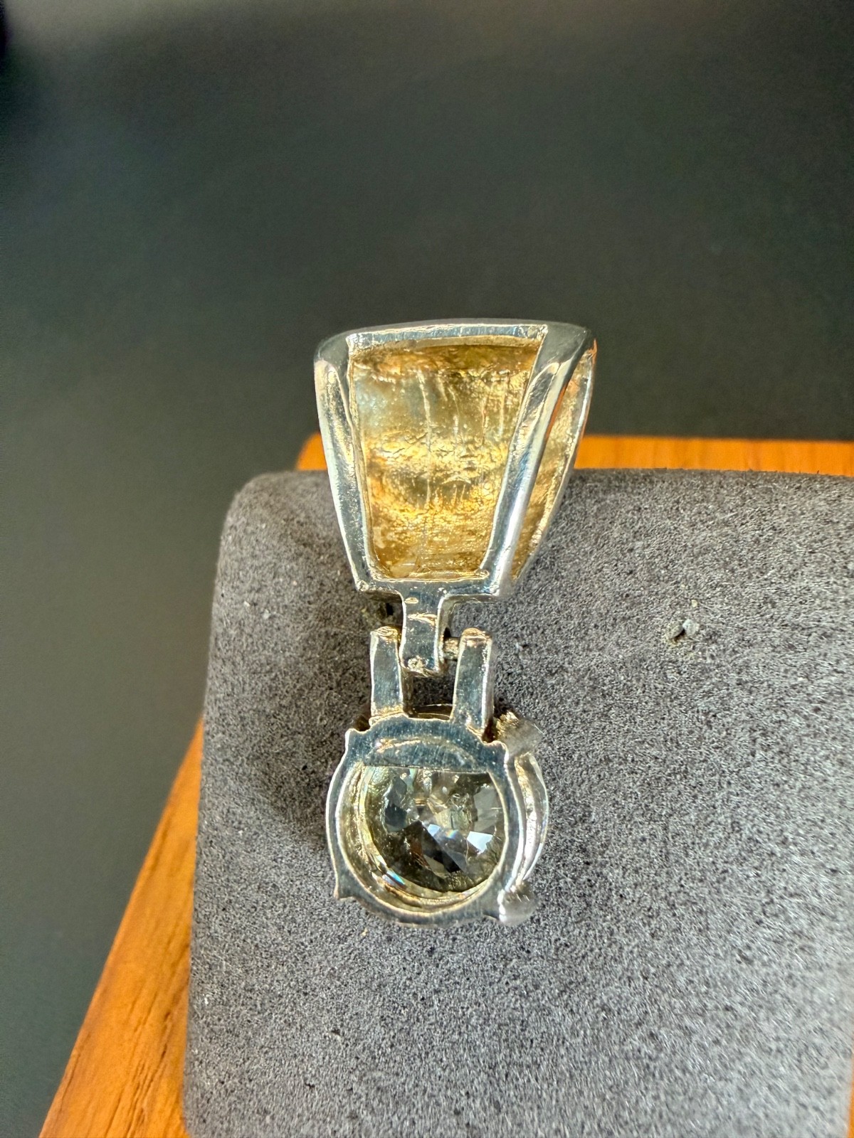 Large Round CZ Solitaire Pendant Silver Plated Statement Slide Bail 9.89mm VTG