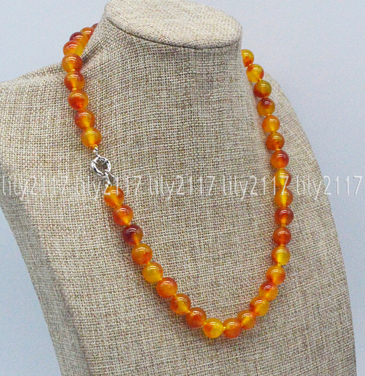 Natural 10mm Orange Multi-Color Chalcedony Round Beads Gemstone Necklace 14-36”