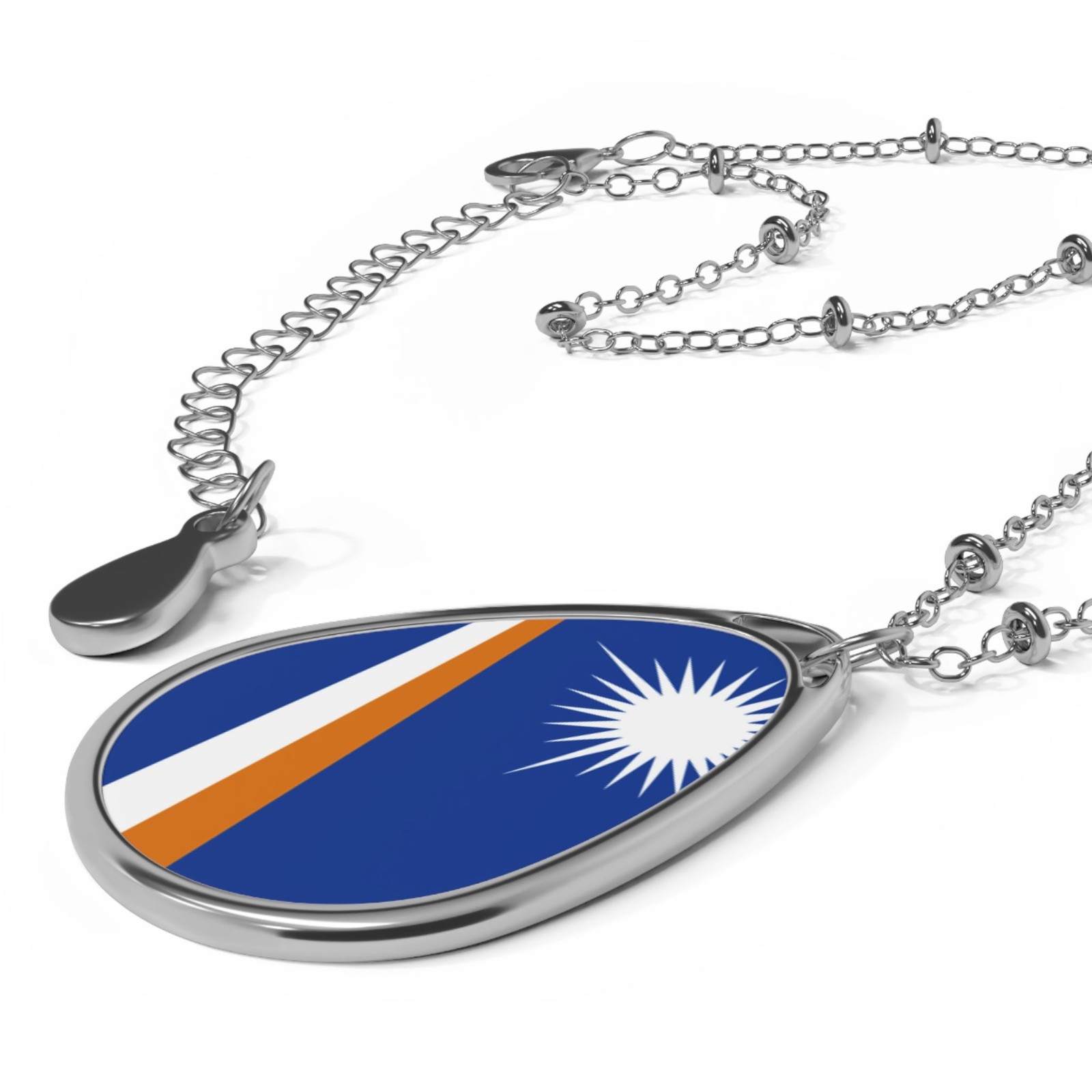 Marshall Islands Flag Oval Necklace – Heritage Pendant – One Size / Silver