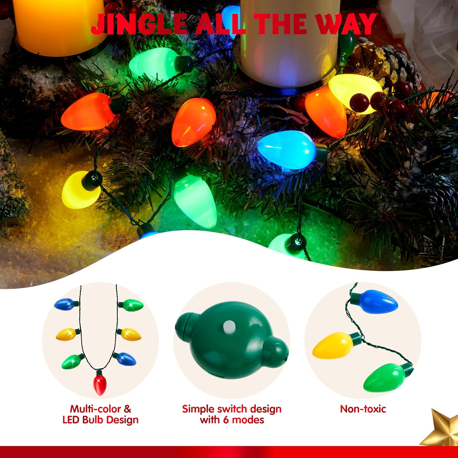 9PCS LED Christmas Bulb Necklaces Light Up Holiday Party Favors for Adults Kids