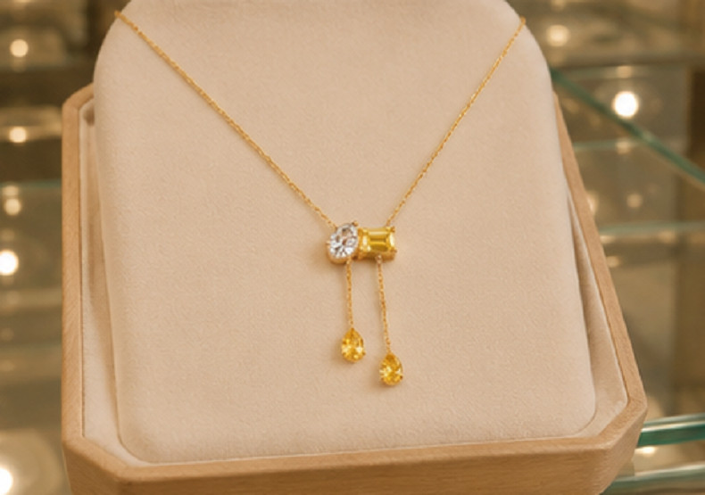 4ct Pear Cut Simulated Yellow Citrine/Diamond Art Necklace 14k Rose Gold Plated