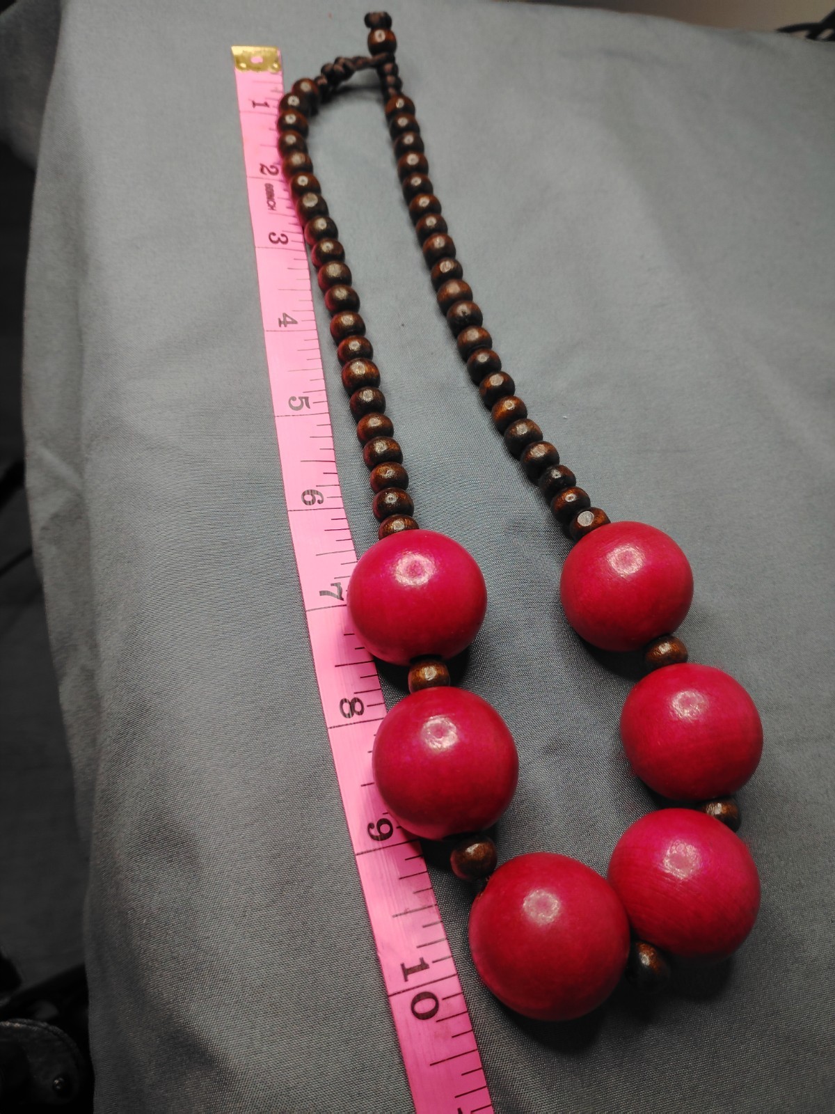 Artisan Red Wooden Bead Statement Necklace 20″ Handmade Boho