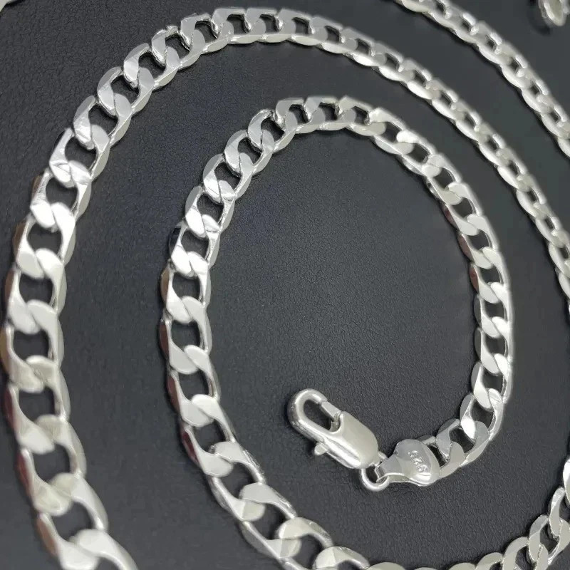 Hot 925 Sterling Solid Silver Sideways Chain Women Men Necklace Jewelry Gift