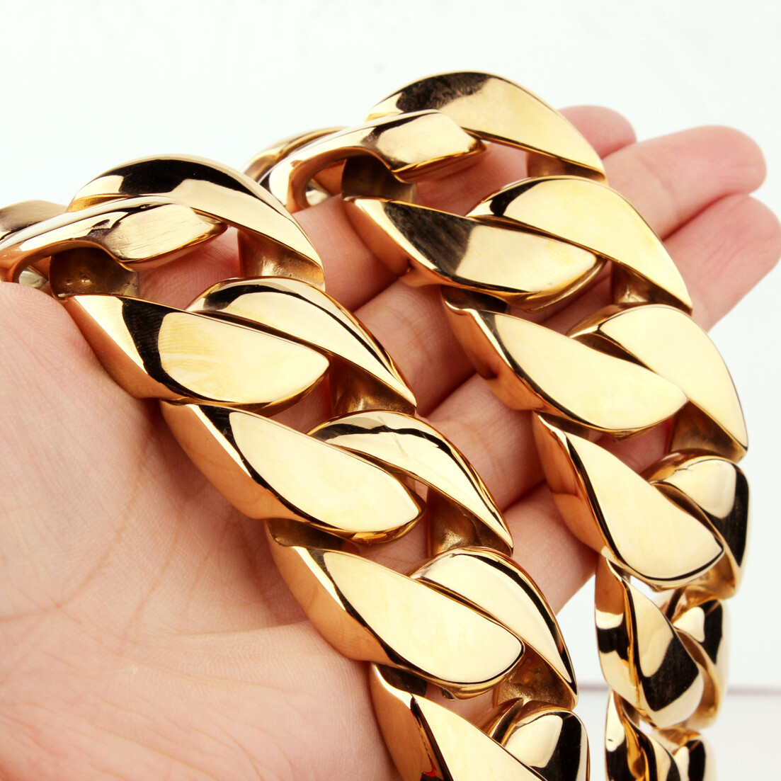 Heavy Stainless Steel 18K Gold Plated Curb Cuban Chain Necklace Men Cool Jewelry