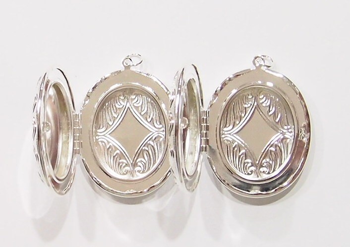 2 of 36x28mm Silver Victorian Style Etched Locket Pendant Settings 54x39mm