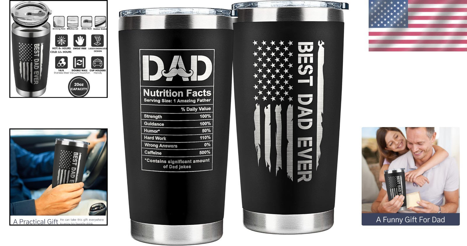 Portable 20 Oz Stainless Steel Tumbler – Ideal Gift for New Dads and Step Dads