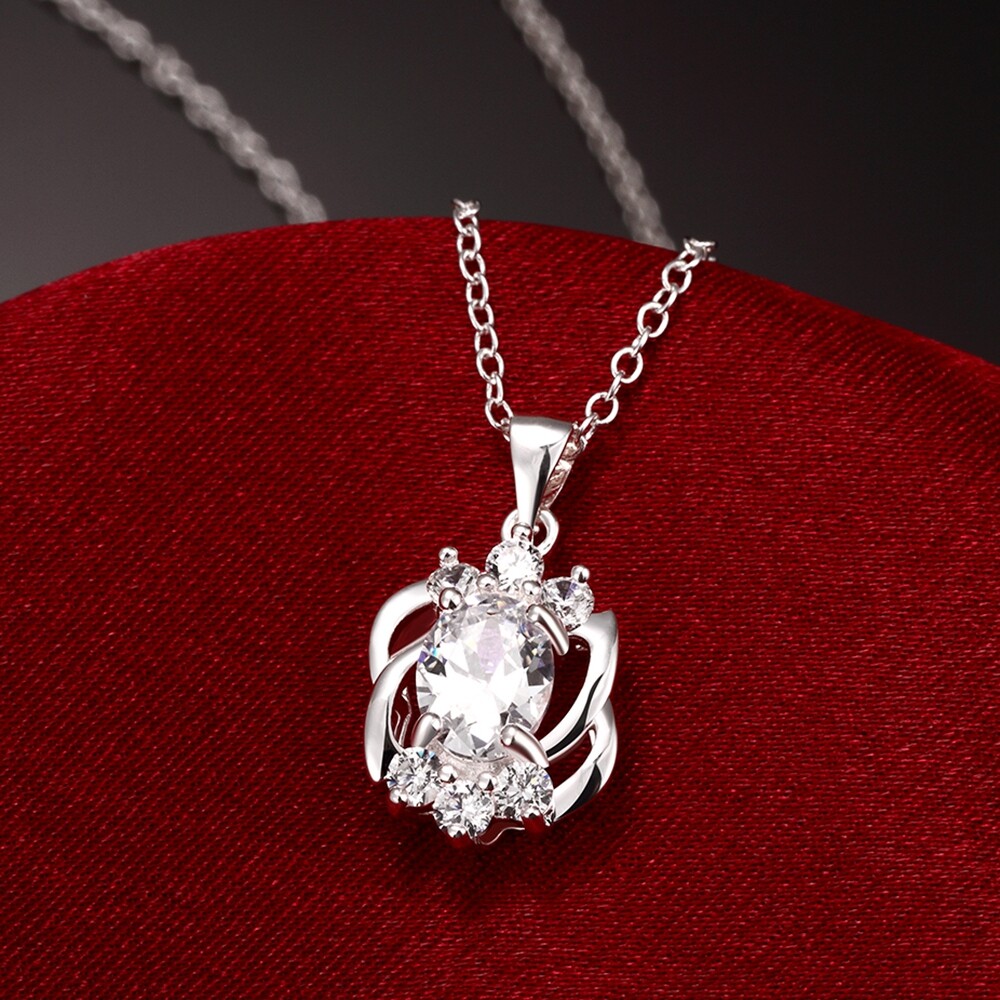 Chic 925 Sterling Silver Filled SF CZ Pendant Necklace N-A784 Gift