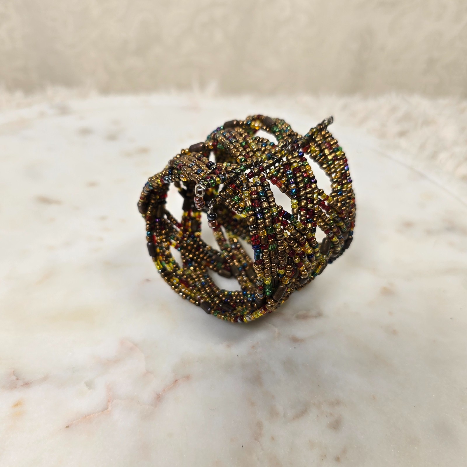 Vintage Handmade Artisan Beaded Braided Cuff Bracelet