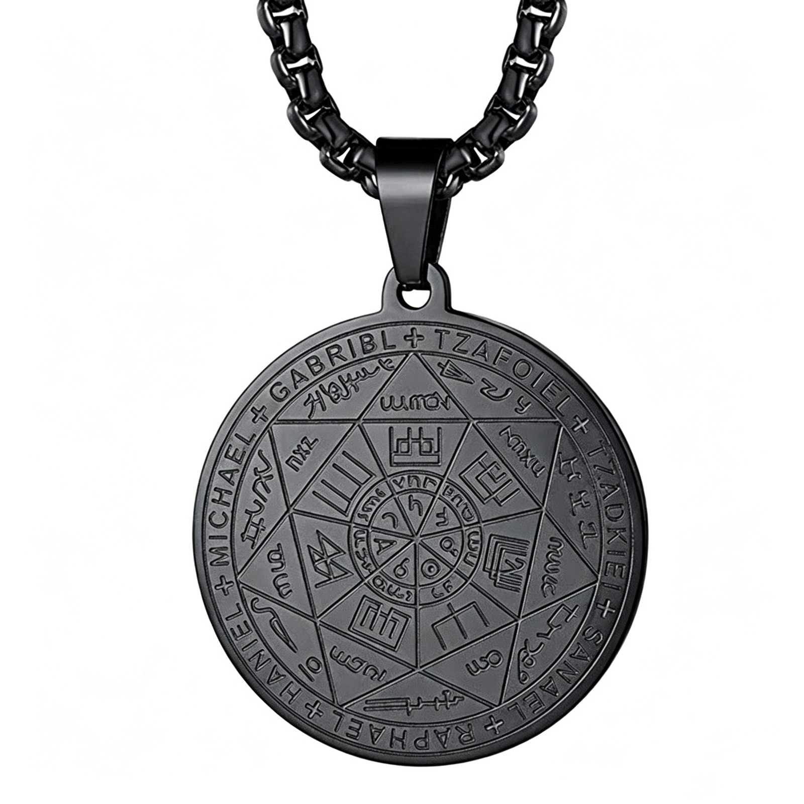 Religious Seven Seals of The Archangels Coin Pendant Men Necklace Chain Classic