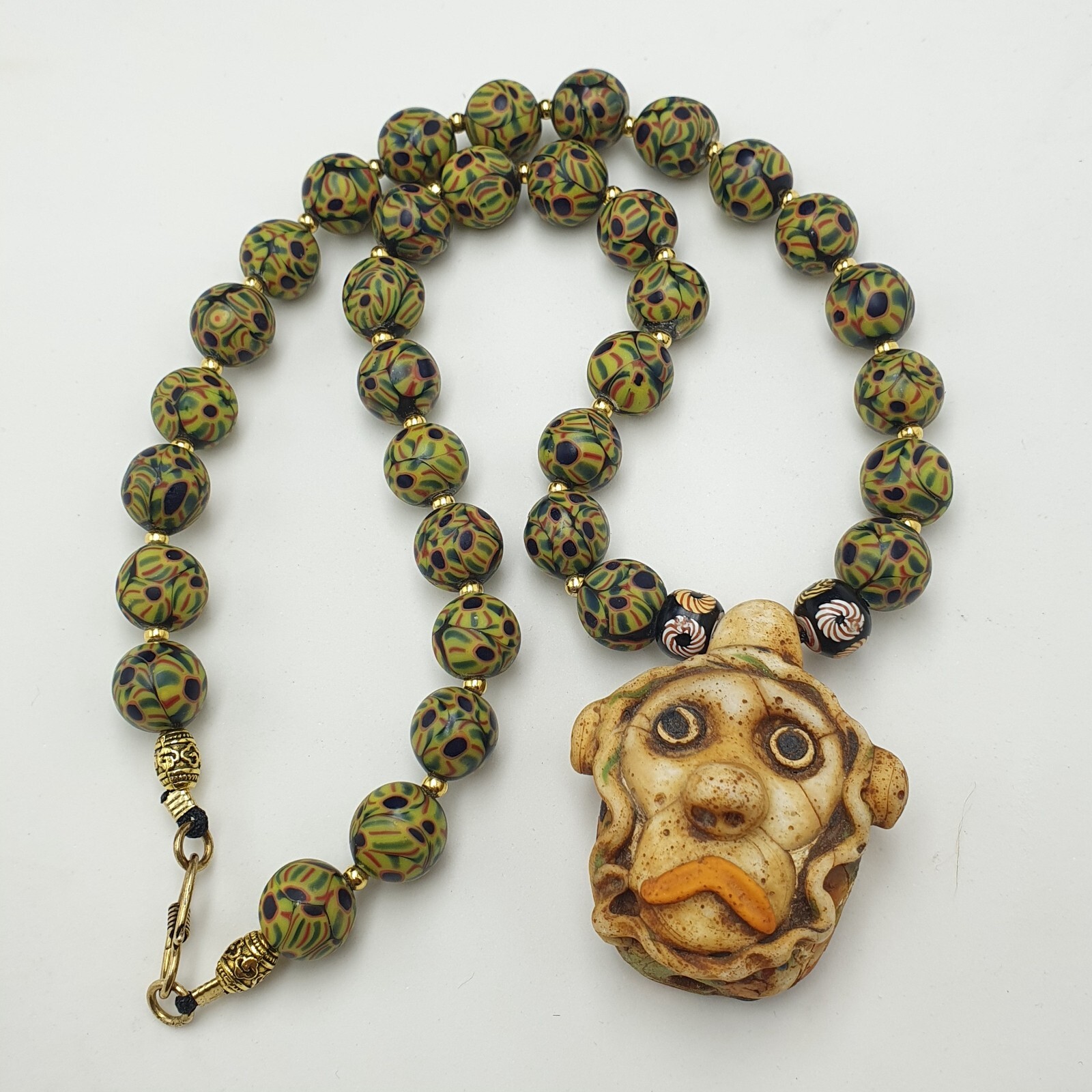 Stunning Vintage Venetan Style Eyes Glass With Old Monkey Face Glass Pendant