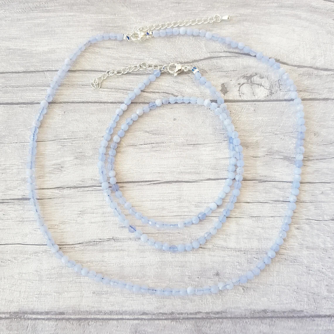 Blue Lace Agate Round Beaded Choker Healing Dainty Minimalist Necklace Gift