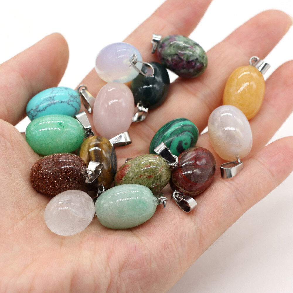 20 Pcs Natural Egg Shape Chakra Crystal Agate Stone Pendants for Jewelry Making