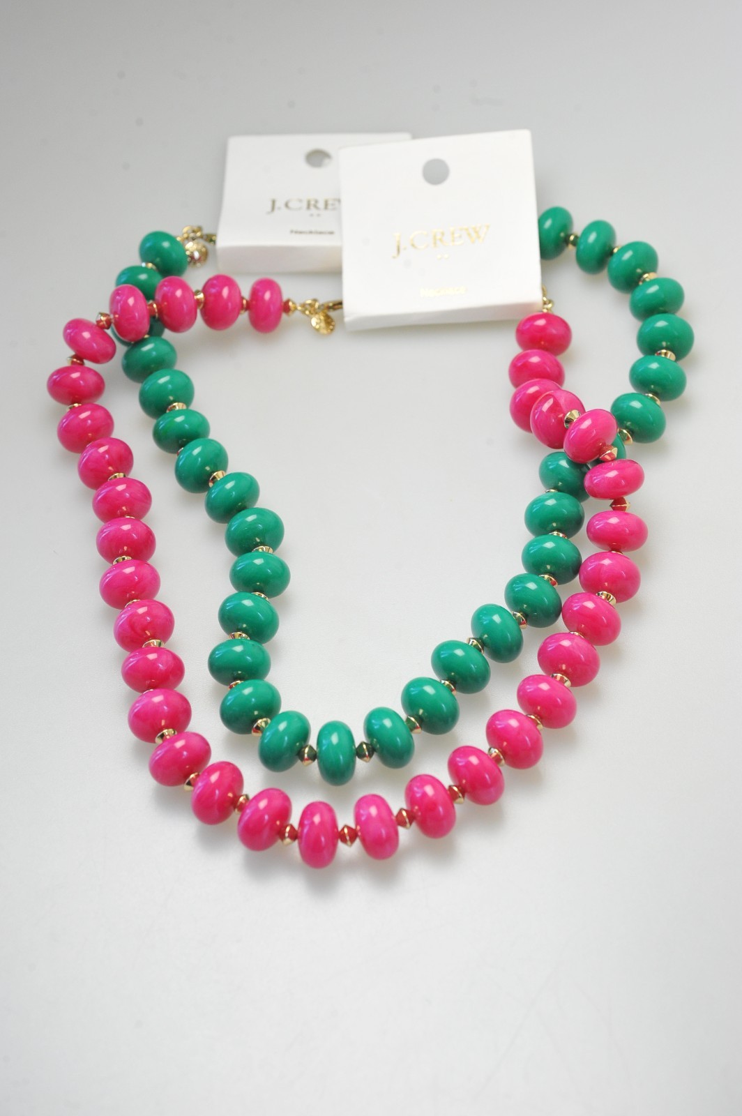 J. CREW Multi Strand Beaded Necklace statement LOT pink green 18″ XF10